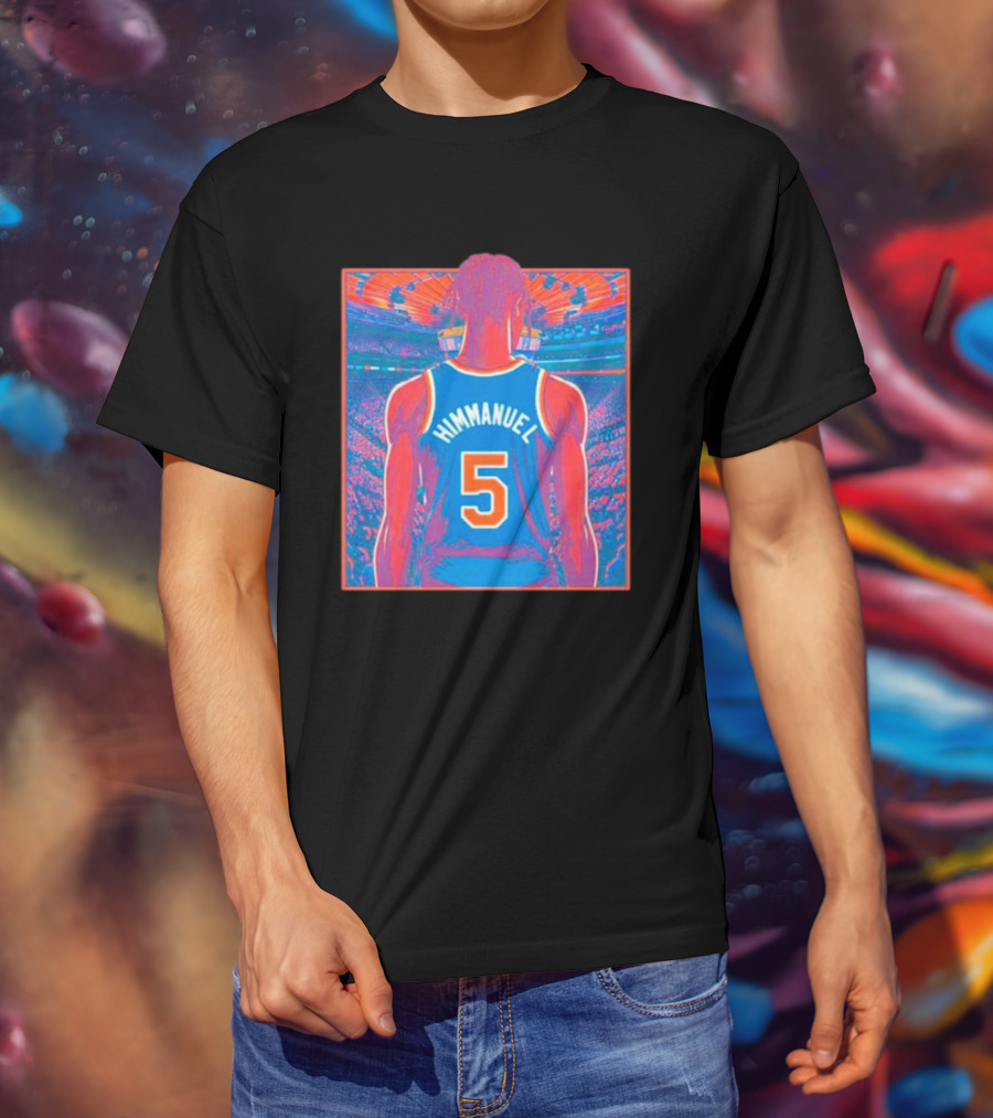 Immanuel Quickley Number 5 New York Knicks Vibrant Basketball Arena Scene T-Shirt