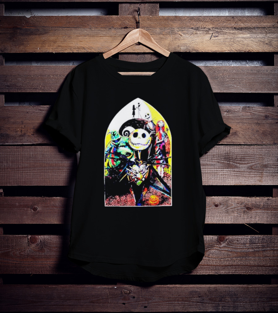 Jack Skellington And Friends Stained Glass Style Scene From The Nightmare Before Christmas T-Shirt
