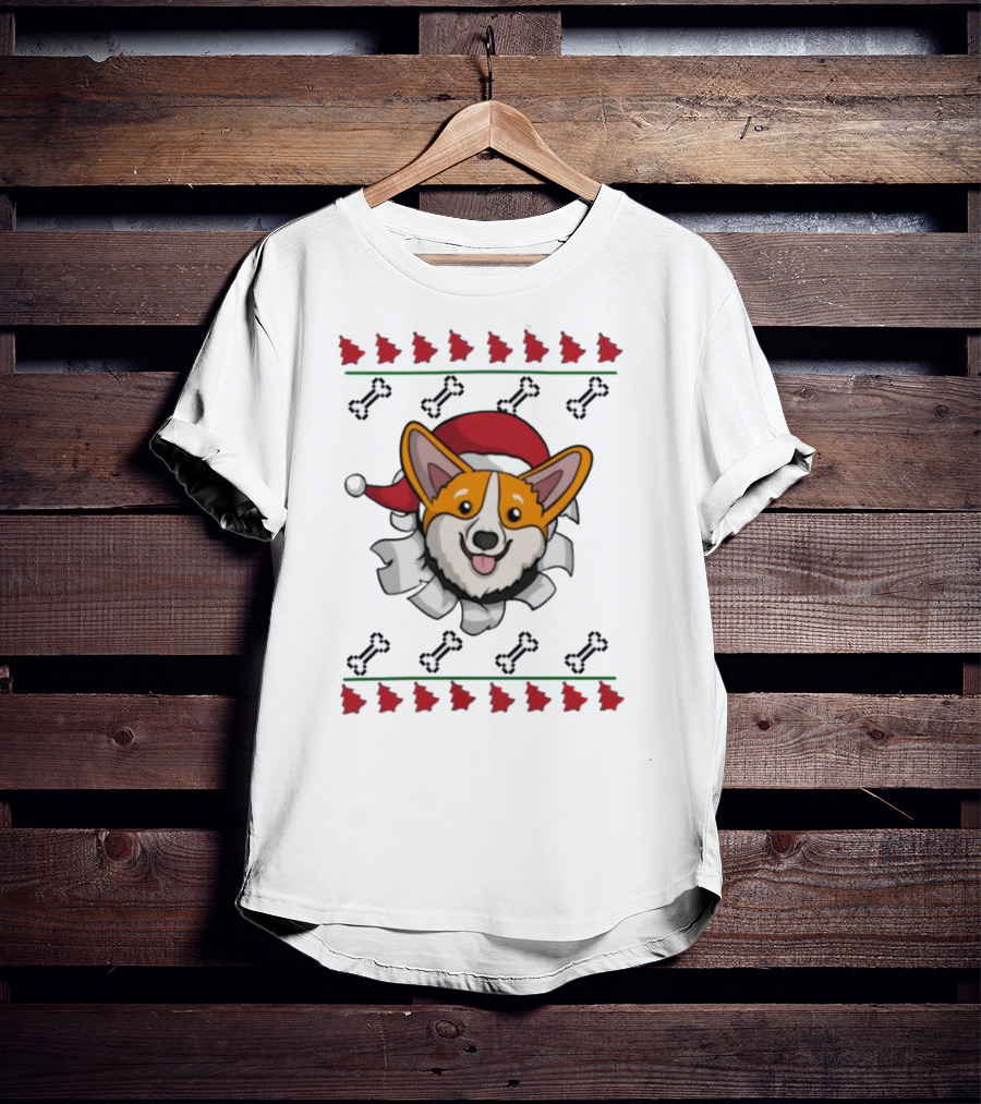 Corgi Surprise Christmas Santa Hat Bone T-Shirt