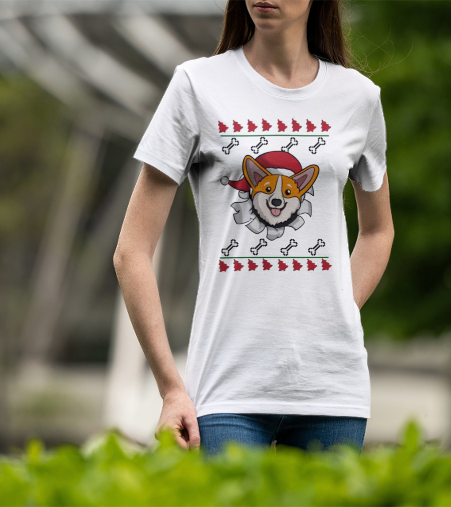 Corgi Surprise Christmas Santa Hat Bone T-Shirt