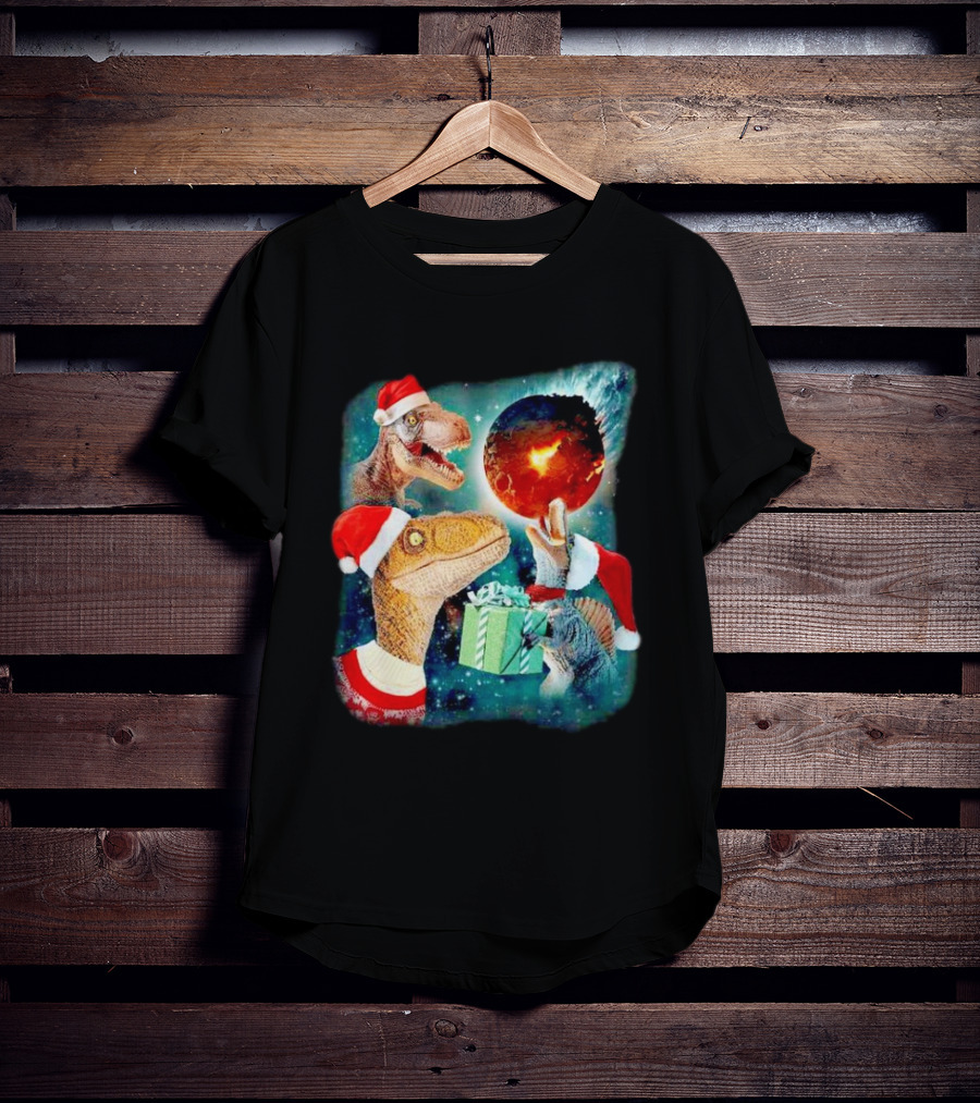 T-Rex Christmas Festive Santa Hat Dinosaur Planet Gift Explosion T-Shirt