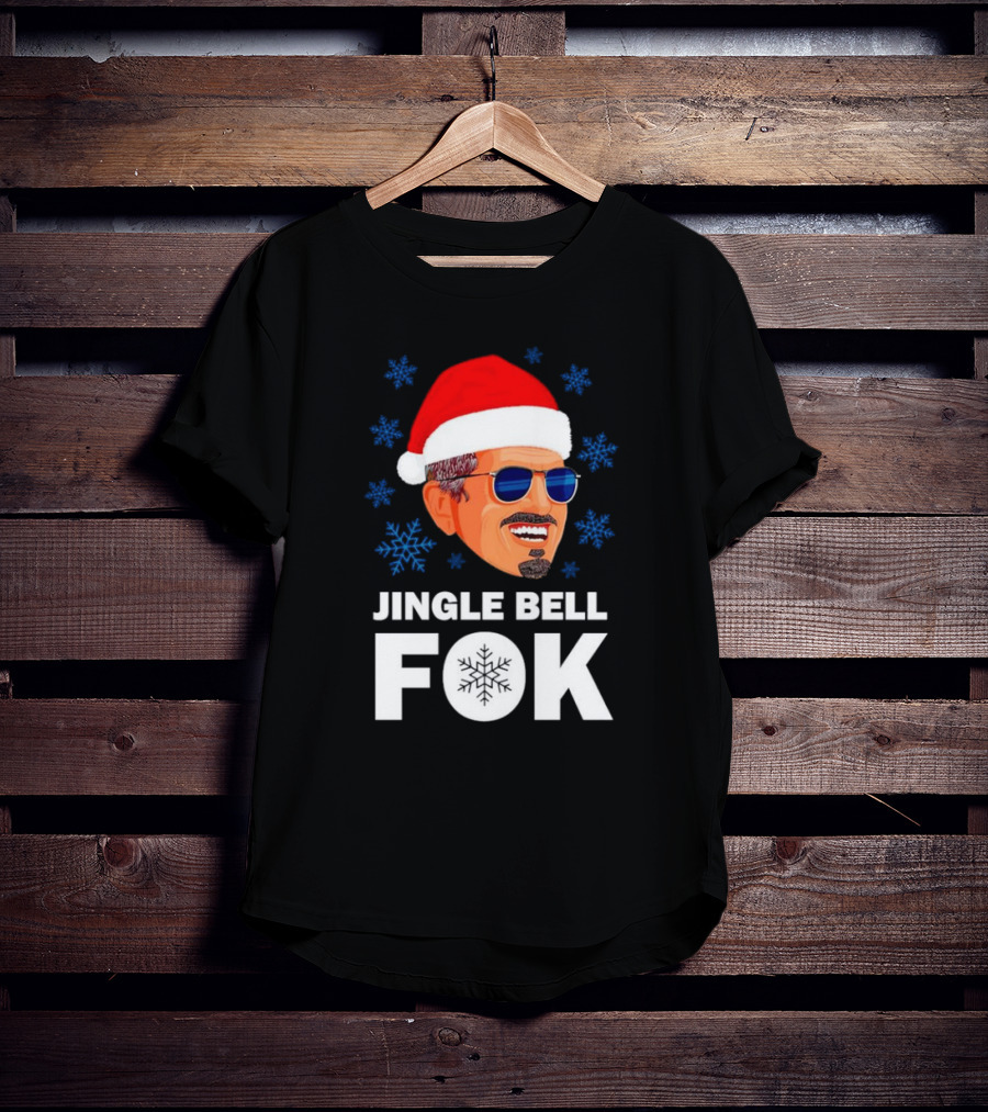 Jingle Bell Fok Santa Christmas Snowflakes Santa Hat Blue Sunglasses T-Shirt