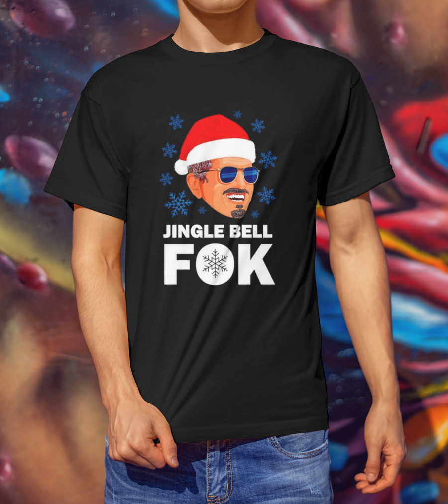 Jingle Bell Fok Santa Christmas Snowflakes Santa Hat Blue Sunglasses T-Shirt