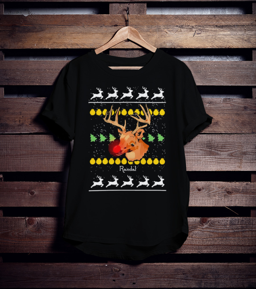 Randal Reindeer Festive Holiday Pattern With Red Nose And Antlers T-Shirt