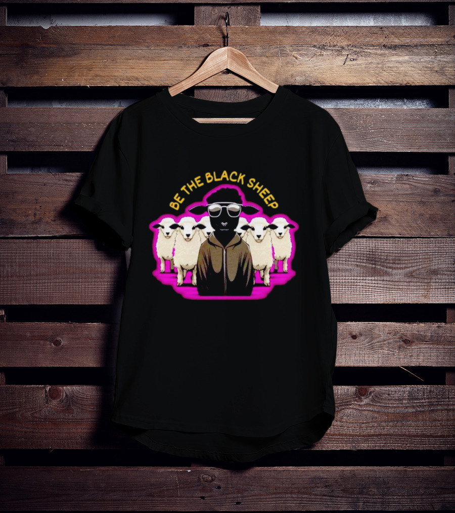 BE THE BLACK SHEEP Cool Black Sheep With Sunglasses Standing Out In A Flock T-Shirt