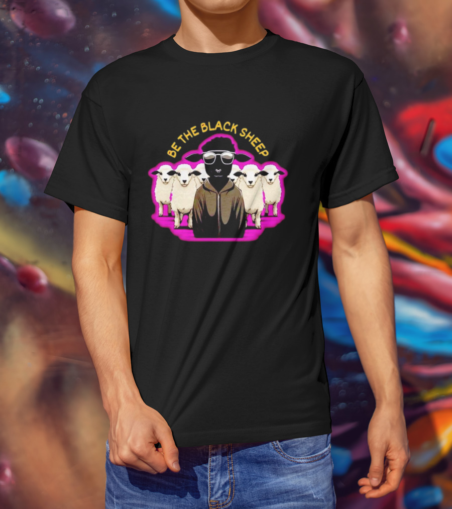 BE THE BLACK SHEEP Cool Black Sheep With Sunglasses Standing Out In A Flock T-Shirt