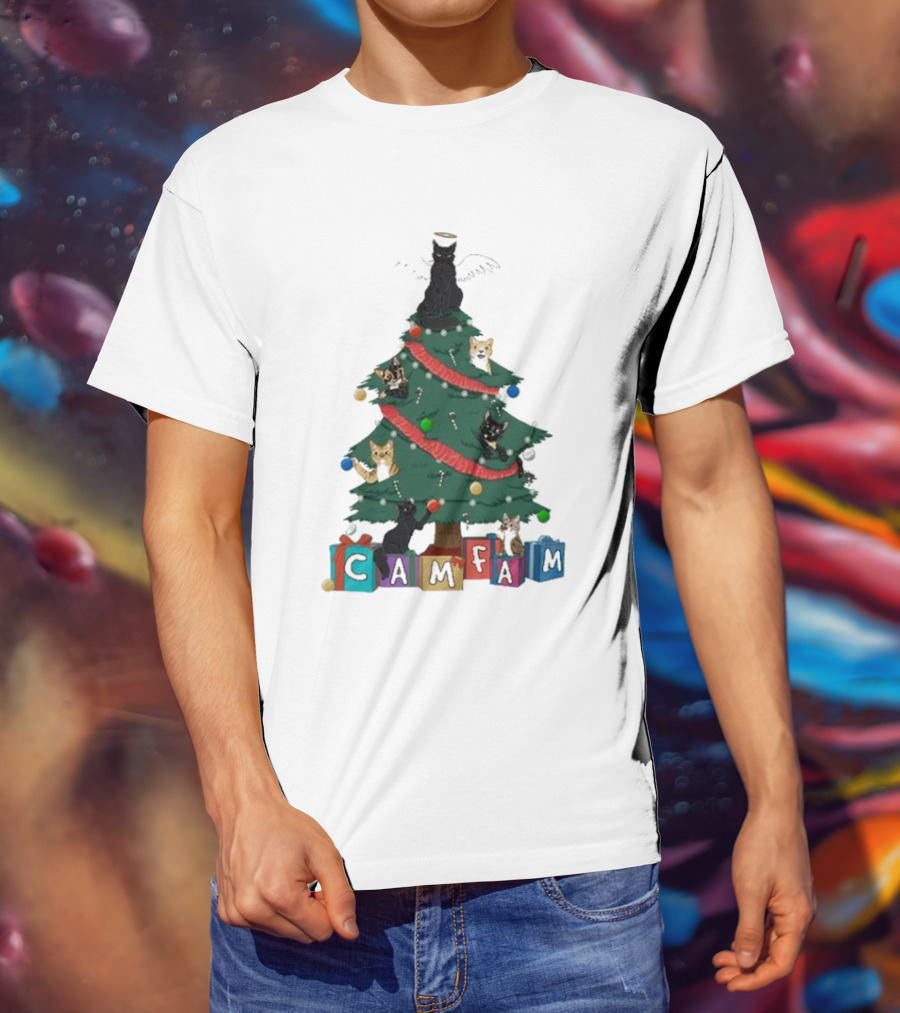 Cam Fam Cats On Christmas Tree T-Shirt
