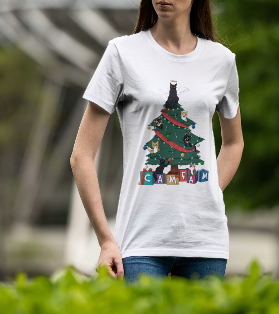 Cam Fam Cats On Christmas Tree T-Shirt