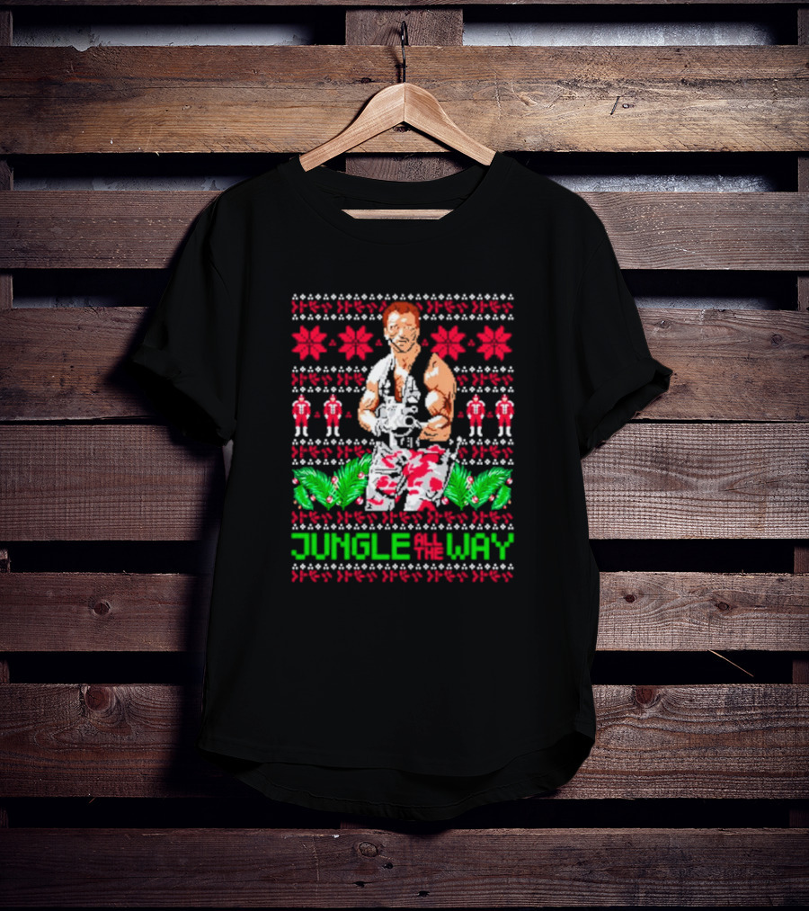 Jungle All The Way Retro Action Hero Holiday T-Shirt