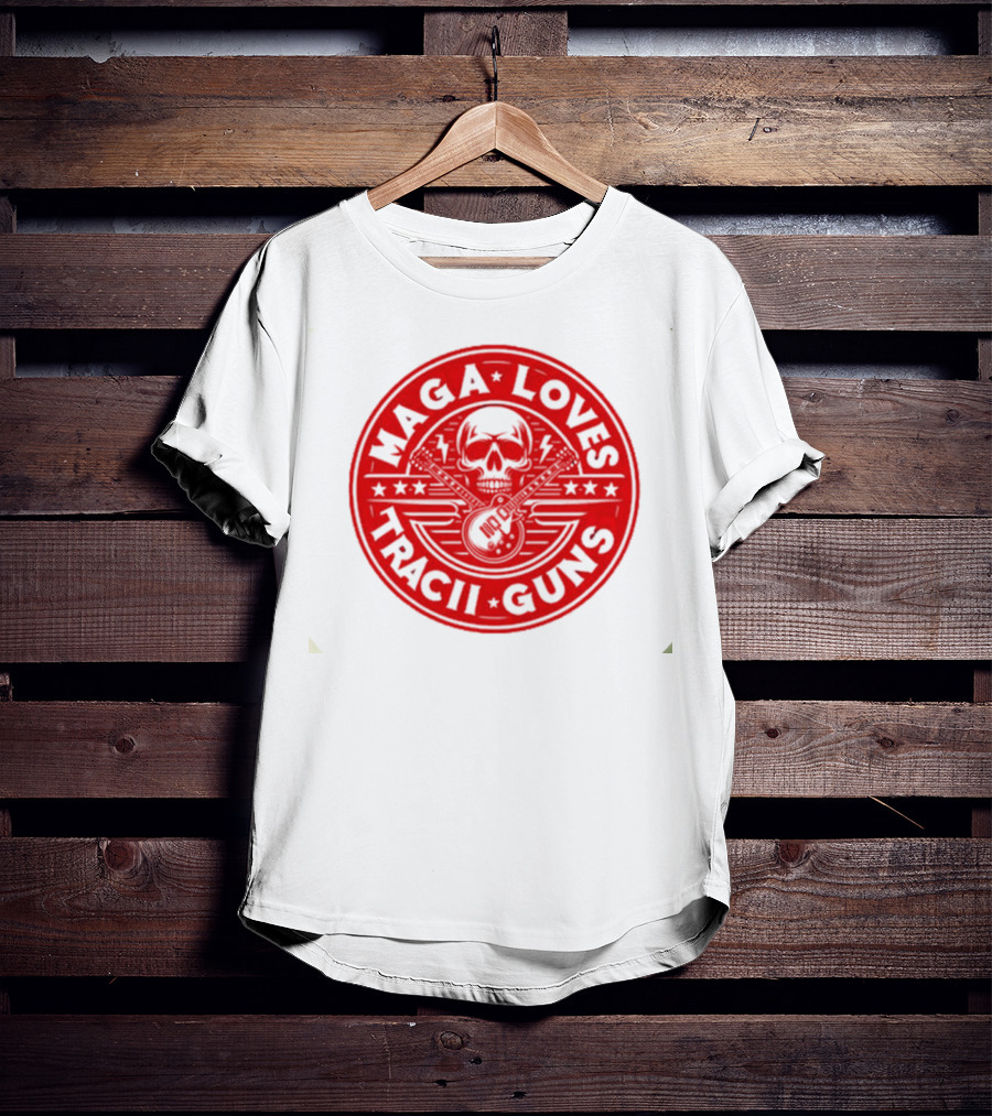 Maga Loves Tracii Guns Skull And Guitar Emblem With Stars And Lightning Bolts T-Shirt