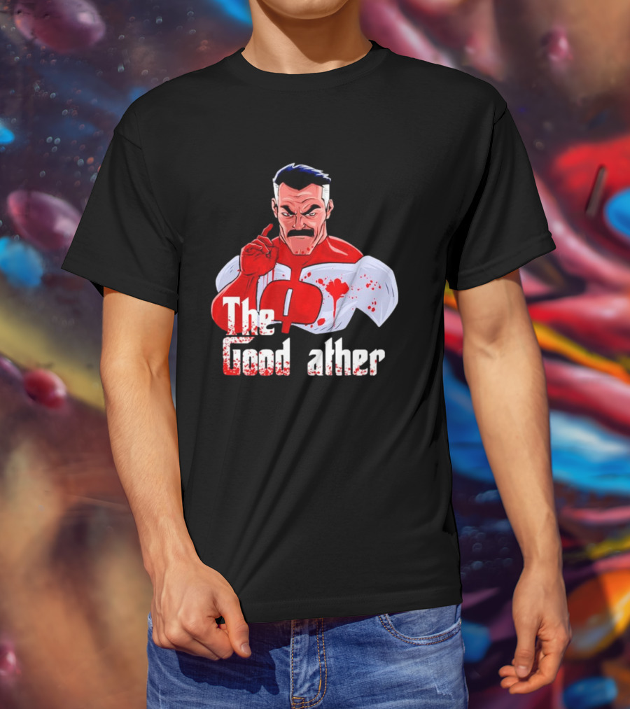Omni Dad The Good Father Superhero Parody Red And White Costume T-Shirt