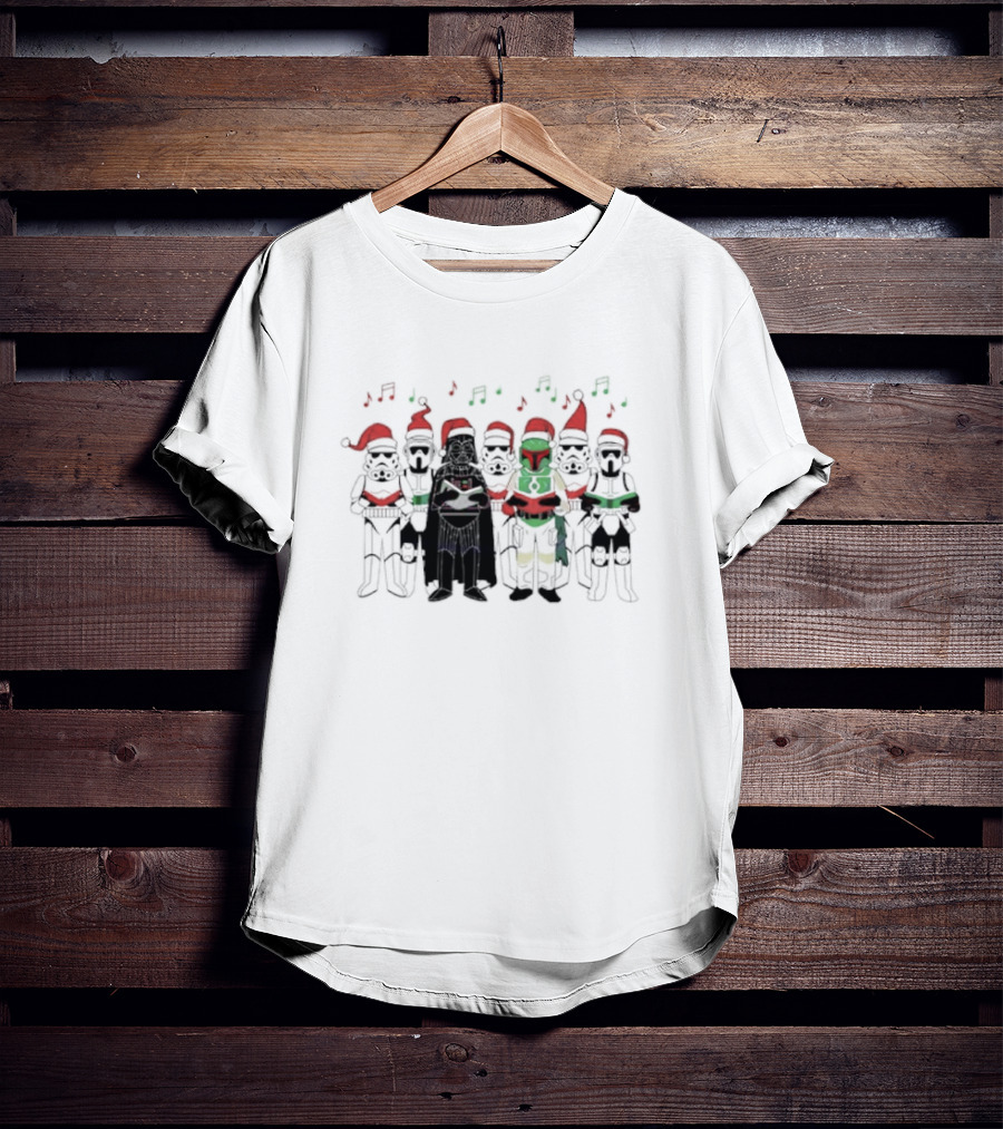 Star Wars Characters Santa Hats Singing Christmas Carols T-Shirt
