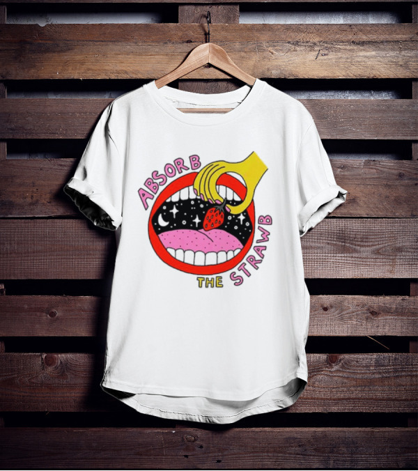 Absorb The Strawb Strawberry Imagery With Hand And Mouth T-Shirt