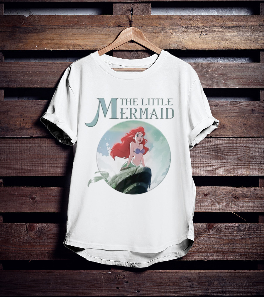 The Little Mermaid Ariel With Red Hair And Ocean Backdrop T-Shirt