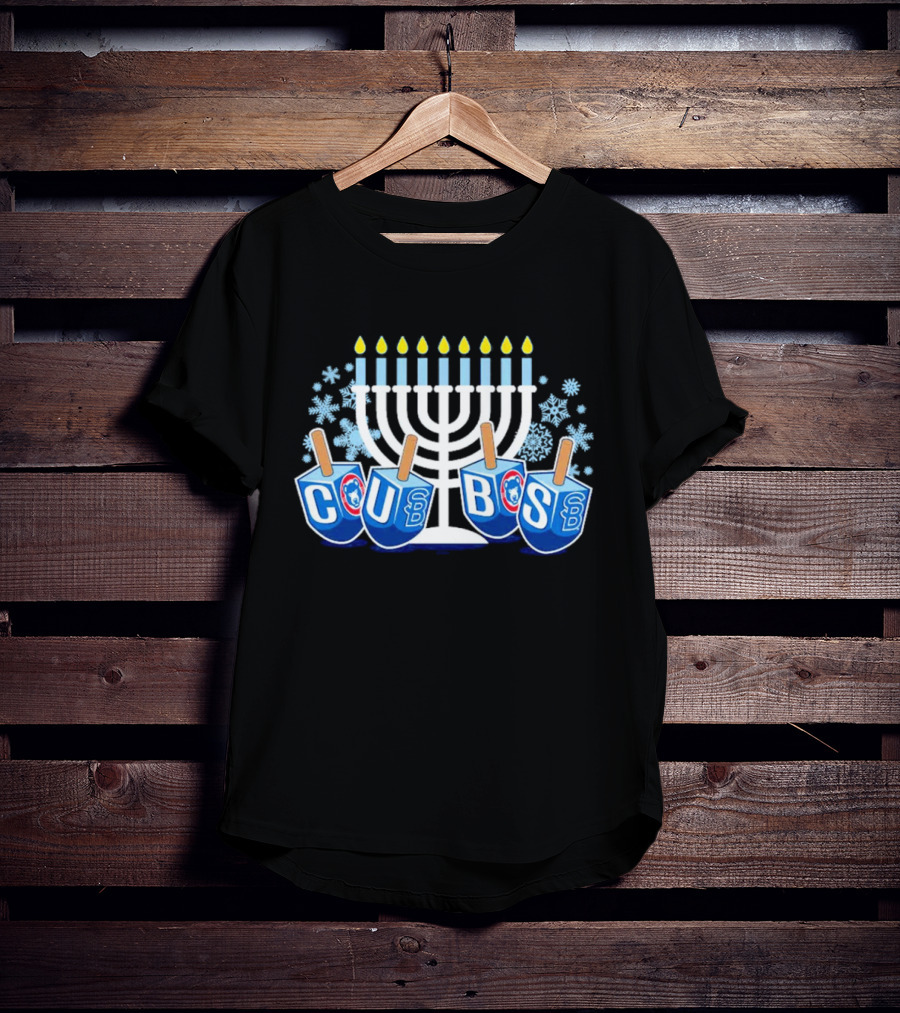 Cubs Hanukkah Menorah Dreidels Snowflakes T-Shirt