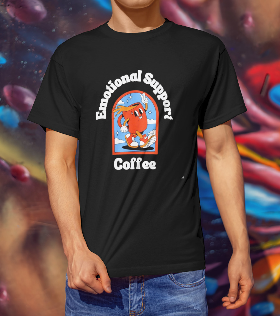 Emotional Support Coffee Cheerful Cartoon Character T-Shirt