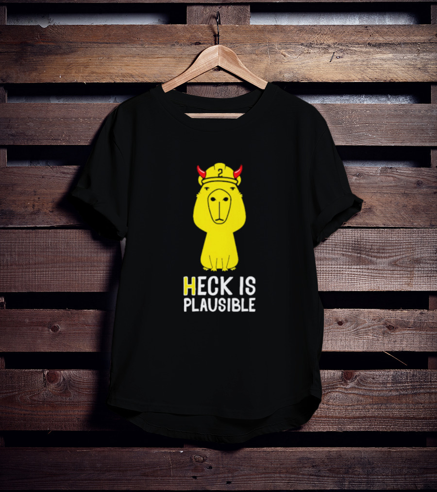 HECK IS PLAUSIBLE 2 Red Horned Yellow Character T-Shirt
