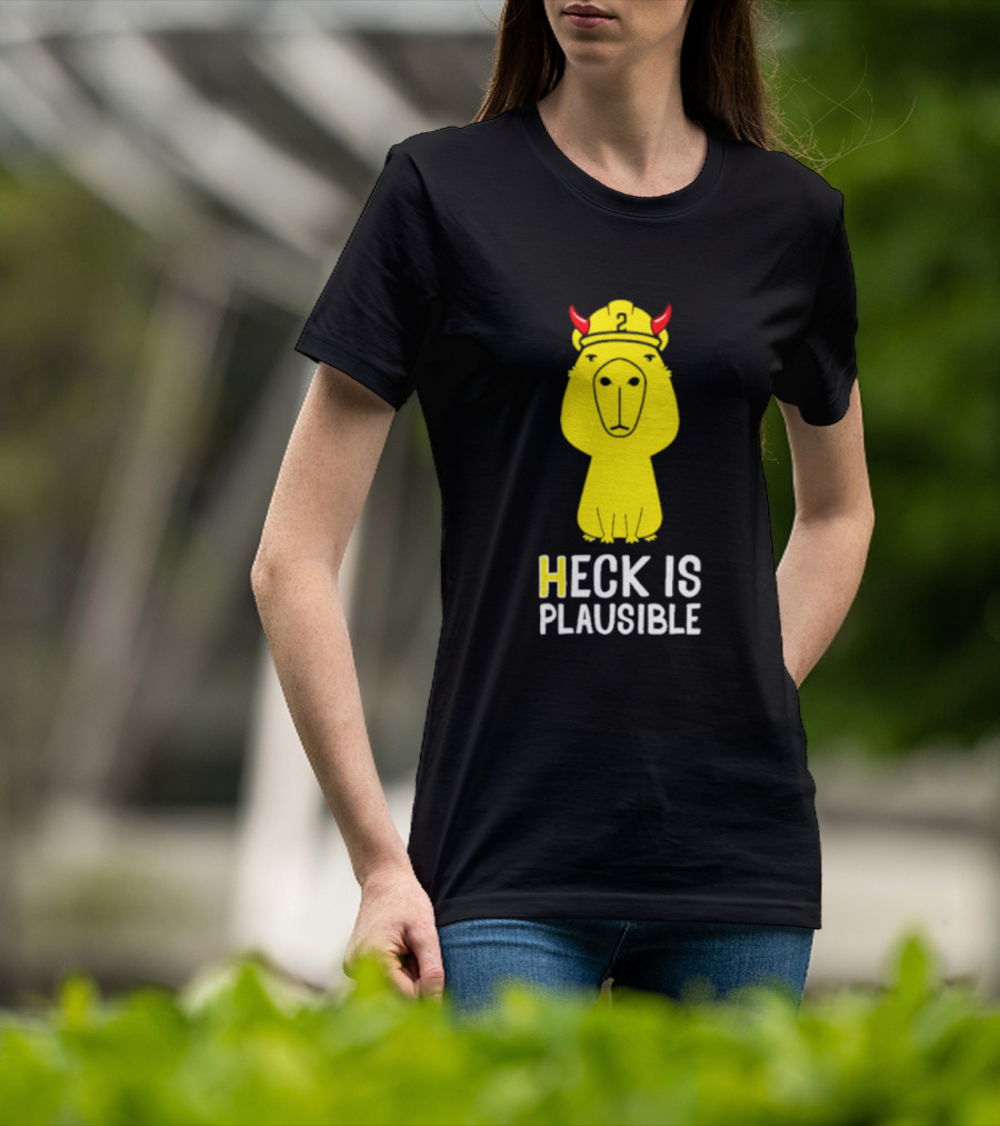 HECK IS PLAUSIBLE 2 Red Horned Yellow Character T-Shirt