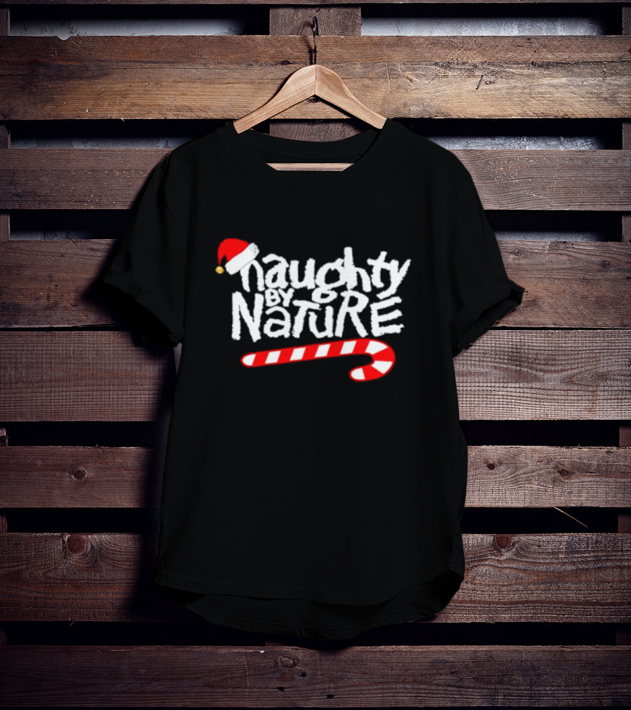 Naughty By Nature Santa Hat Candy Cane Christmas T-Shirt