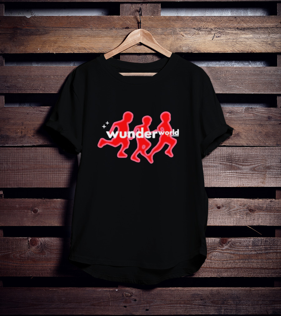 Aries Wunderworld Running Figures Red Neon Text T-Shirt