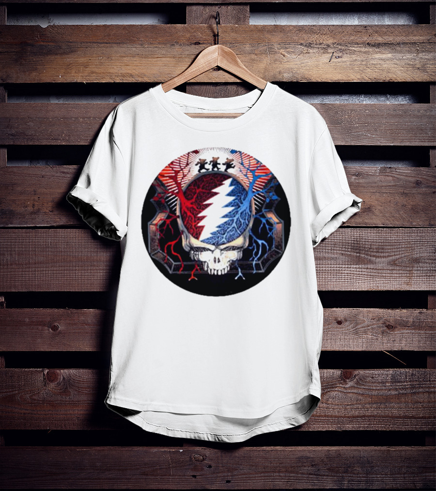 Grateful Dead Skull Bear Red Blue Lightning Bolt Circle T-Shirt