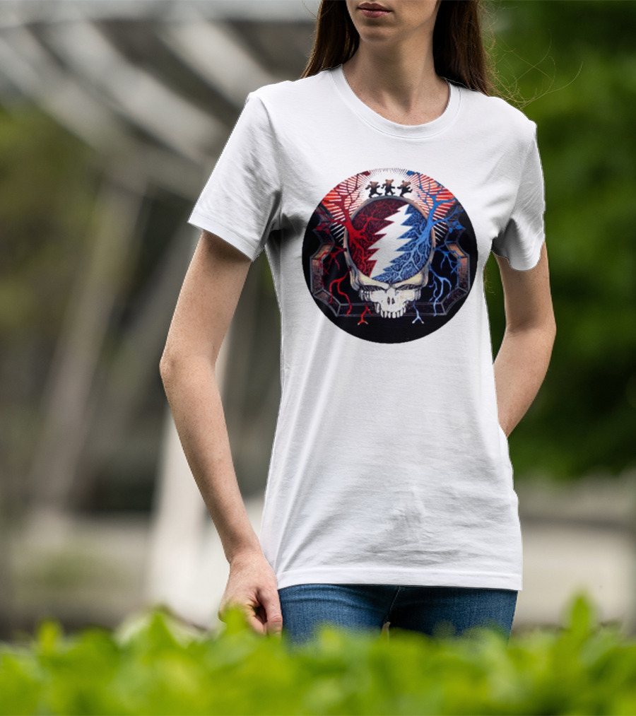 Grateful Dead Skull Bear Red Blue Lightning Bolt Circle T-Shirt
