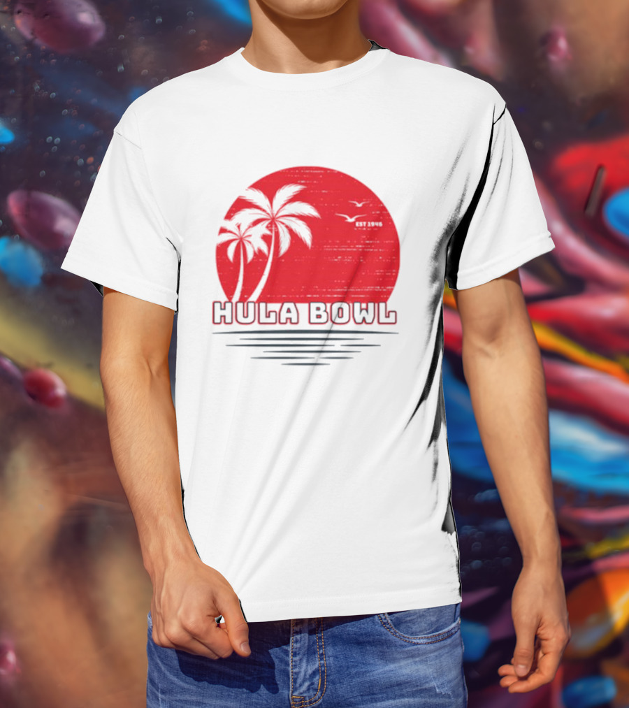 Hula Bowl Established 1946 Red Sunset With Palm Trees T-Shirt