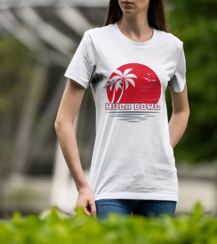 Hula Bowl Established 1946 Red Sunset With Palm Trees T-Shirt