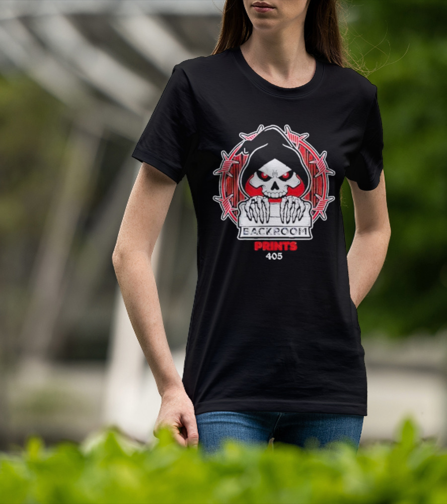 Backroom Prints 405 Reaper Skull Barbed Wire T-Shirt