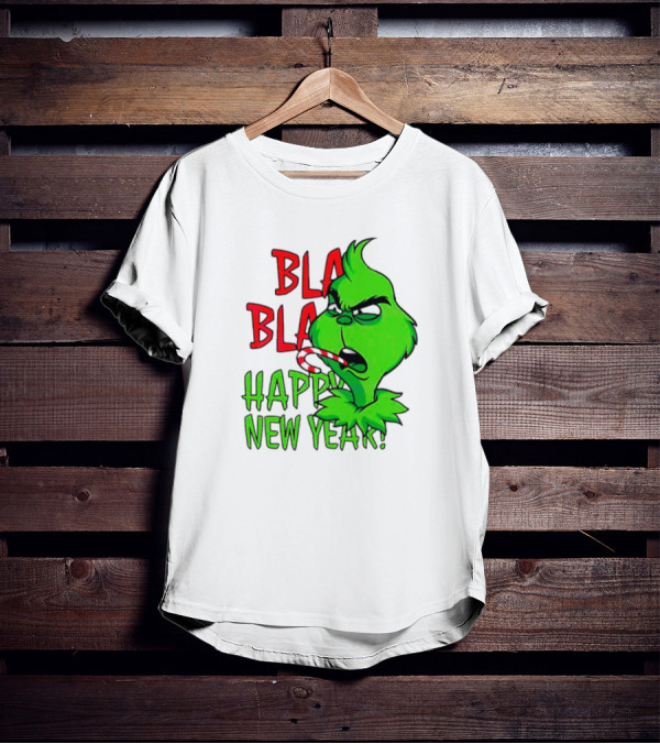 Bla Bla Happy New Year Grinch Candy Cane Image T-Shirt