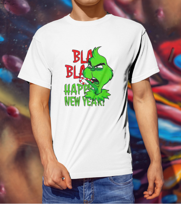 Bla Bla Happy New Year Grinch Candy Cane Image T-Shirt