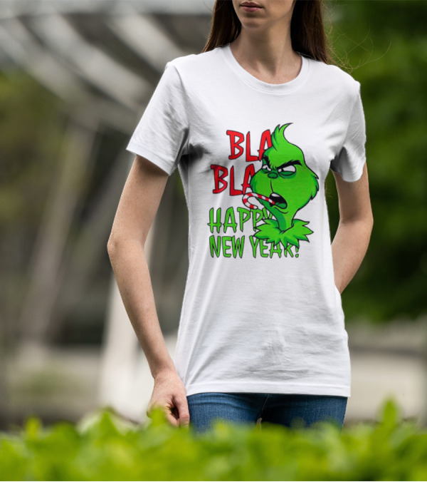 Bla Bla Happy New Year Grinch Candy Cane Image T-Shirt