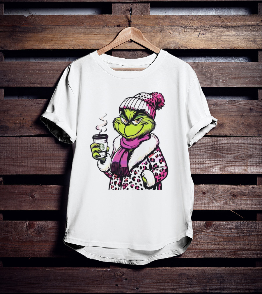Grinchy And Bougie Pink Leopard Coffee Cozy T-Shirt