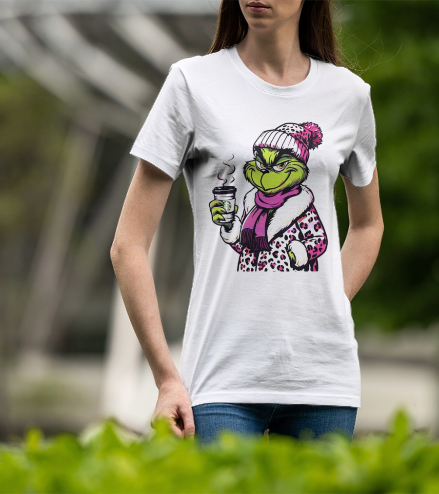 Grinchy And Bougie Pink Leopard Coffee Cozy T-Shirt