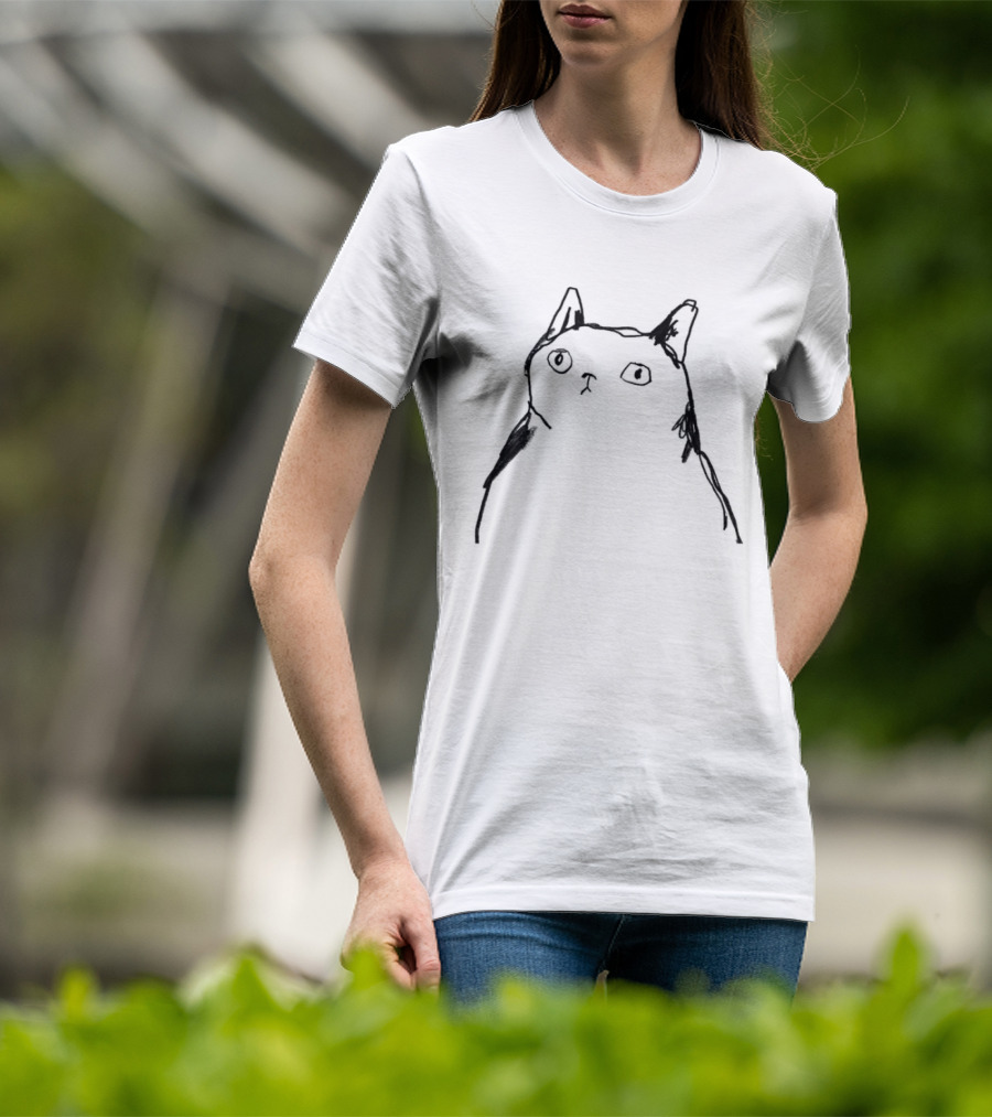 Harriet Lowther Cat I Like Tuna Sketch Drawing Of A Cat With Intrigued Expression T-Shirt
