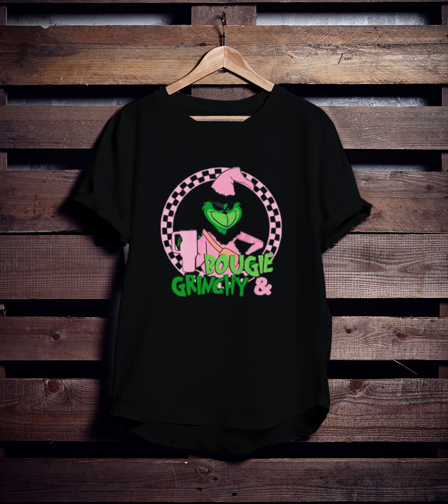 Bougie Grinchy And Pink Character With Checkerboard Circle T-Shirt