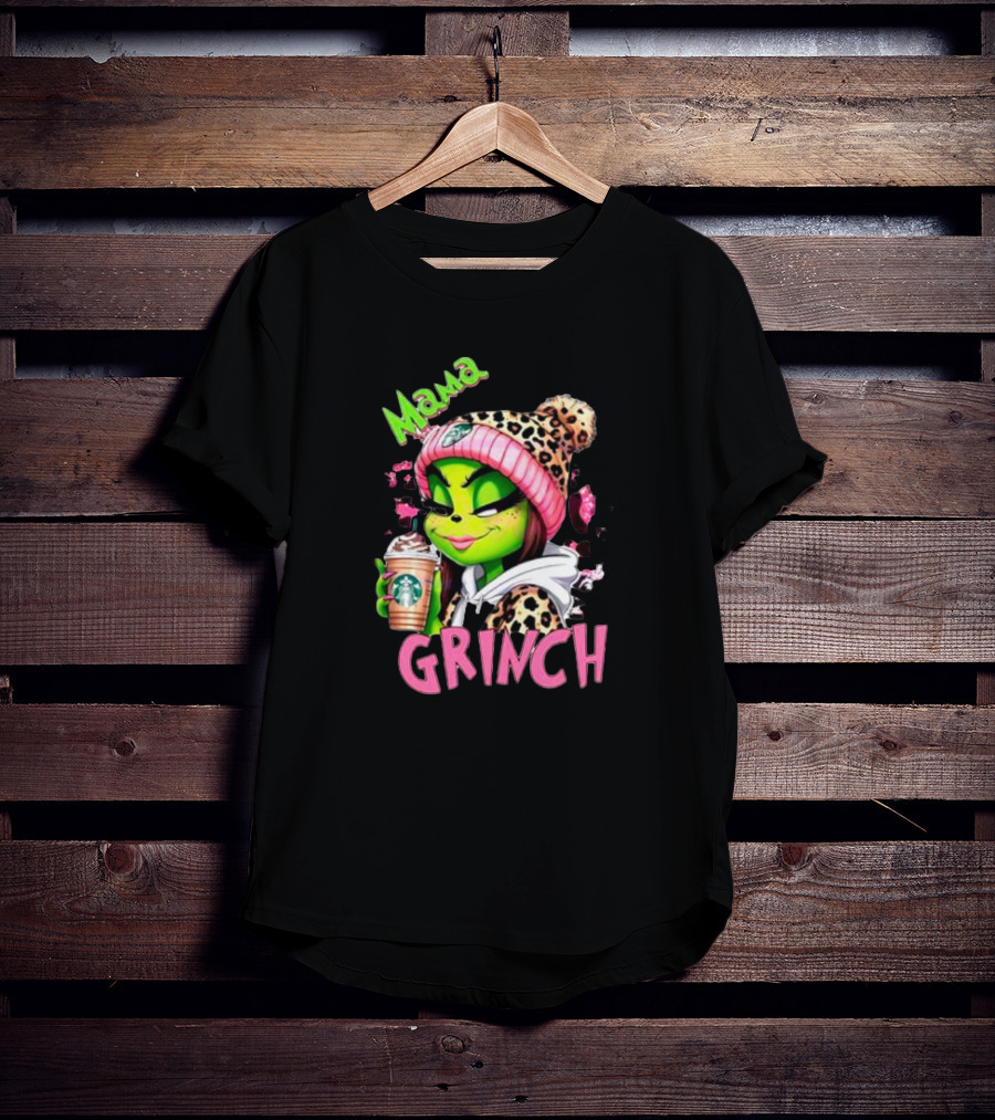 Mama Grinch Leopard Coffee Holiday T-Shirt