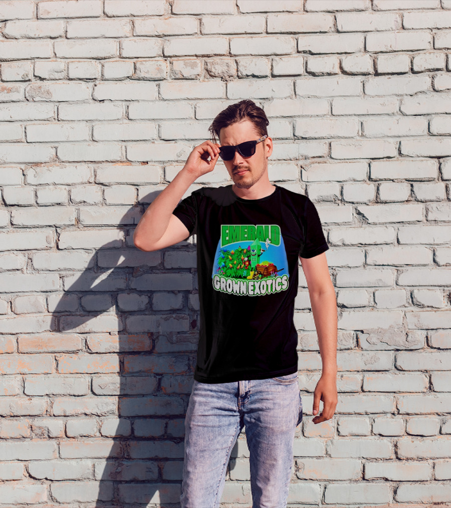 Emerald Grown Exotics Colorful Harvest With EGE Mascot And Wagon T-Shirt