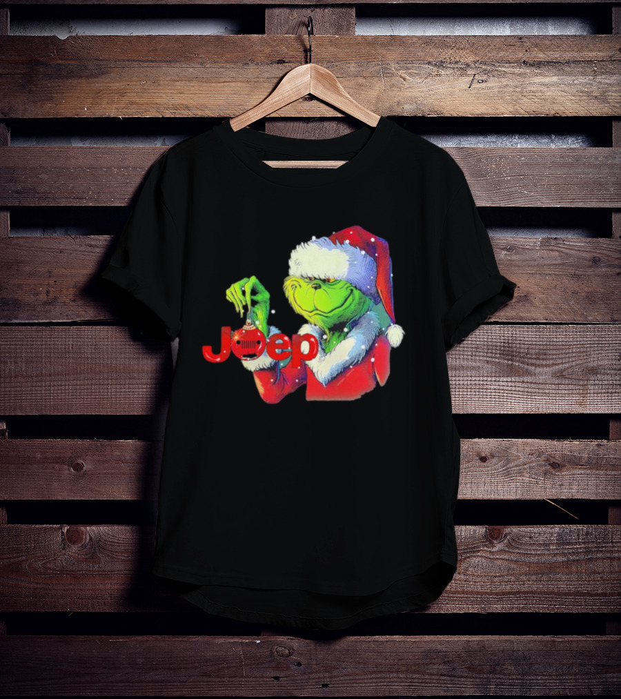 Santa Grinch Holding Jeep Ornament Holiday T-Shirt
