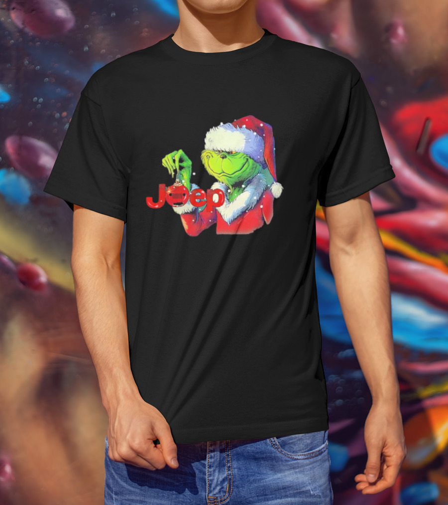 Santa Grinch Holding Jeep Ornament Holiday T-Shirt