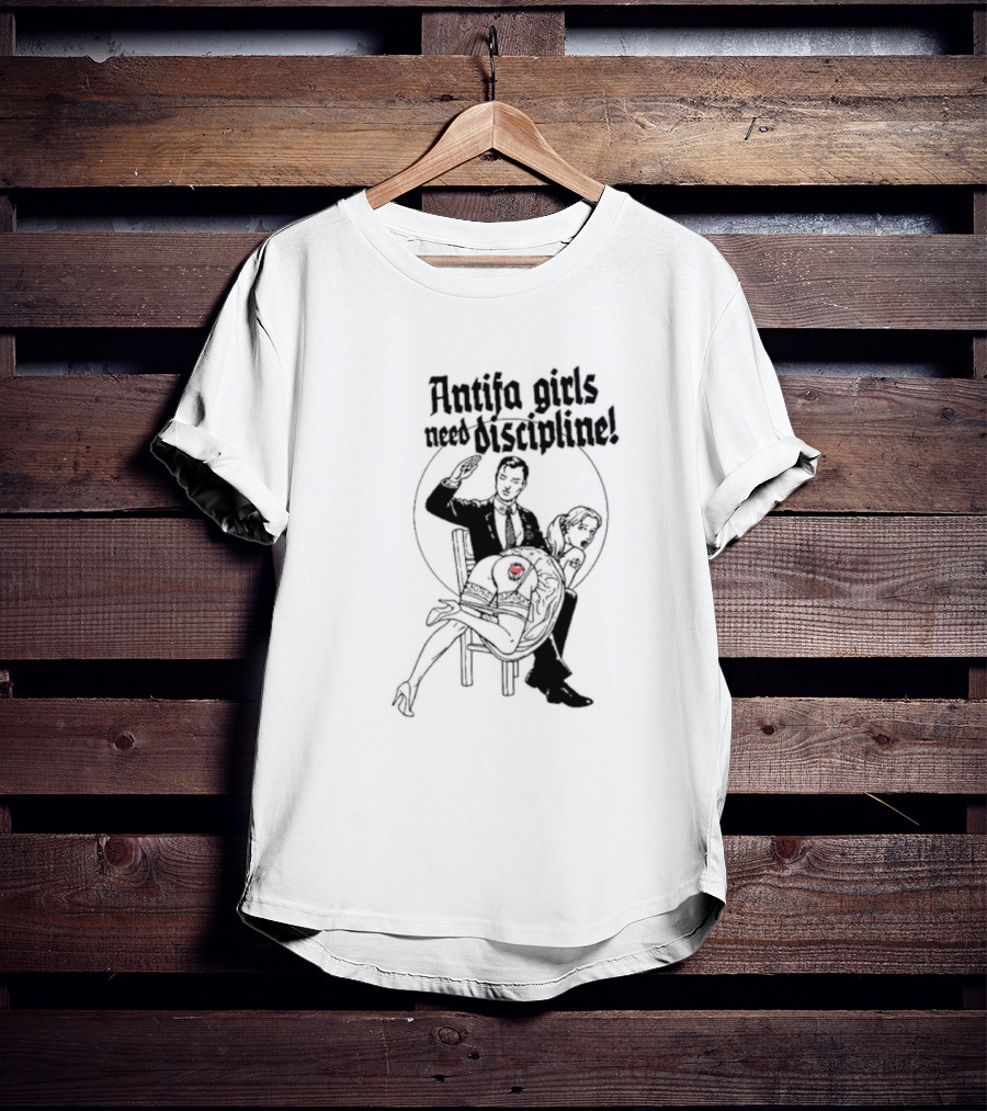 Antifa Girls Need Discipline Retro Style Illustration With Heart Detail T-Shirt
