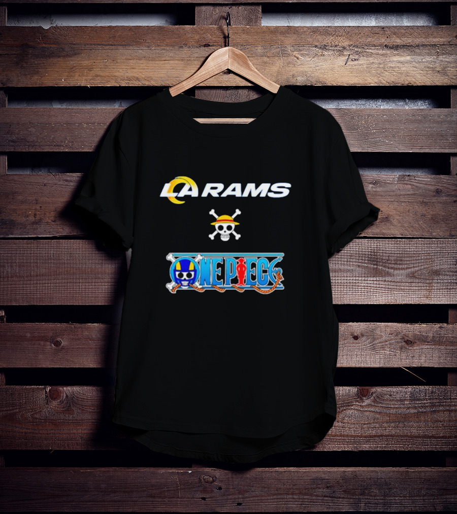 LA Rams One Piece Crossover Logo Skull Hat T-Shirt