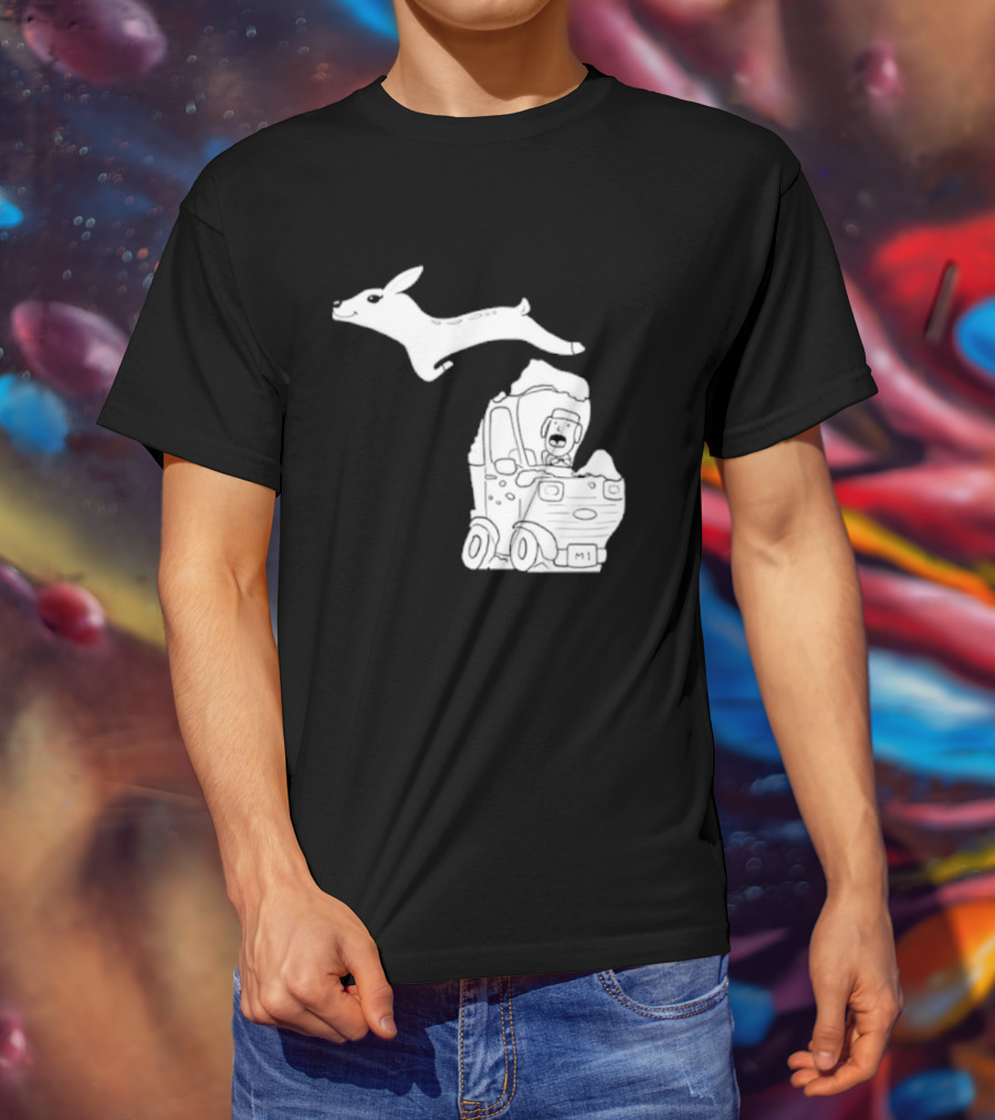 Michigan M1 Deer Leap Over Car T-Shirt