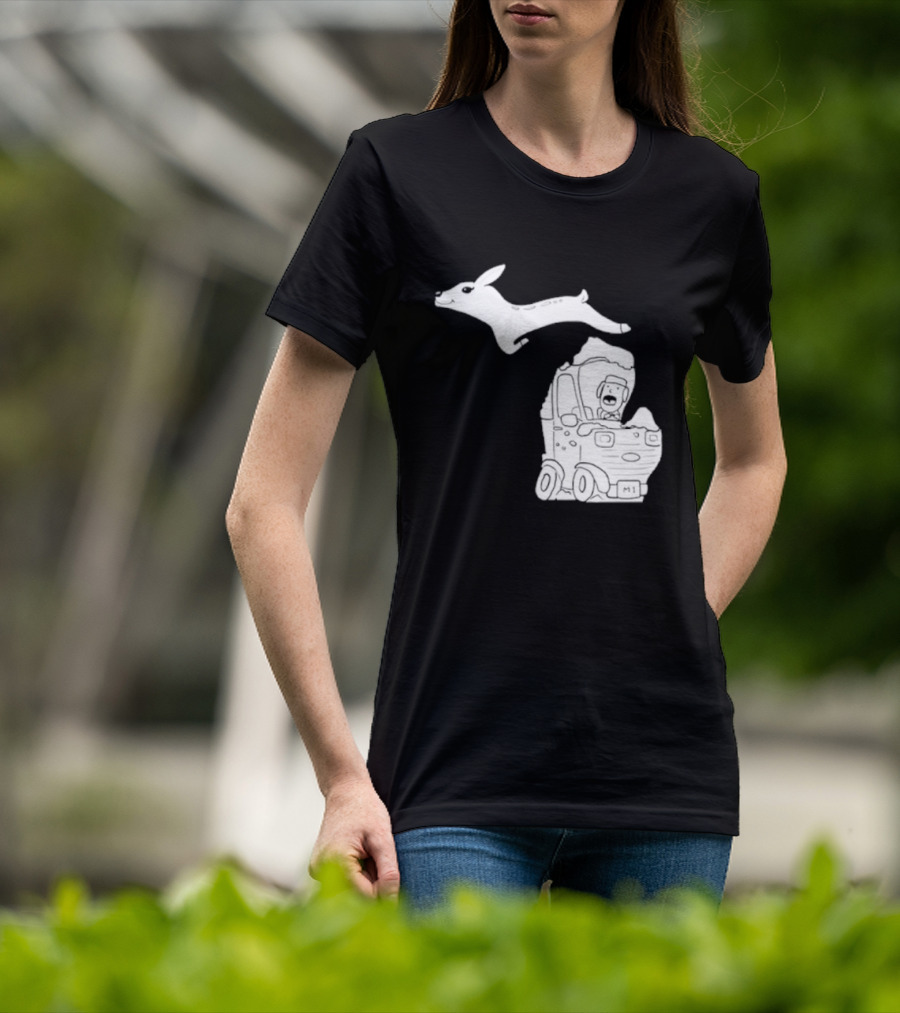 Michigan M1 Deer Leap Over Car T-Shirt