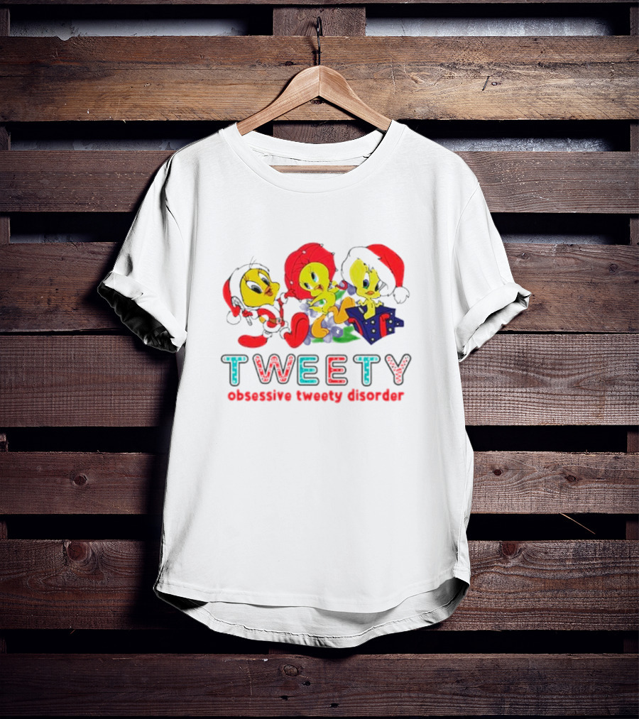 Tweety Obsessive Tweety Disorder With Christmas Hats And Gifts T-Shirt
