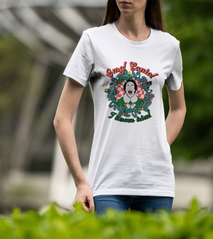 Elf Omg Santa I Know Him Funny Christmas Wreath Lights T-Shirt