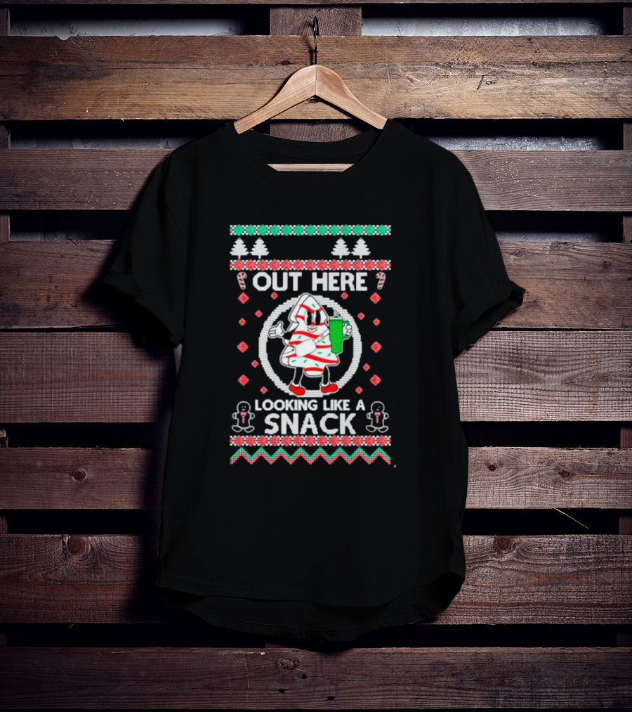 Out Here Looking Like A Snack Cookie Christmas Sweater With Gingerbread And Candy Canes T-Shirt