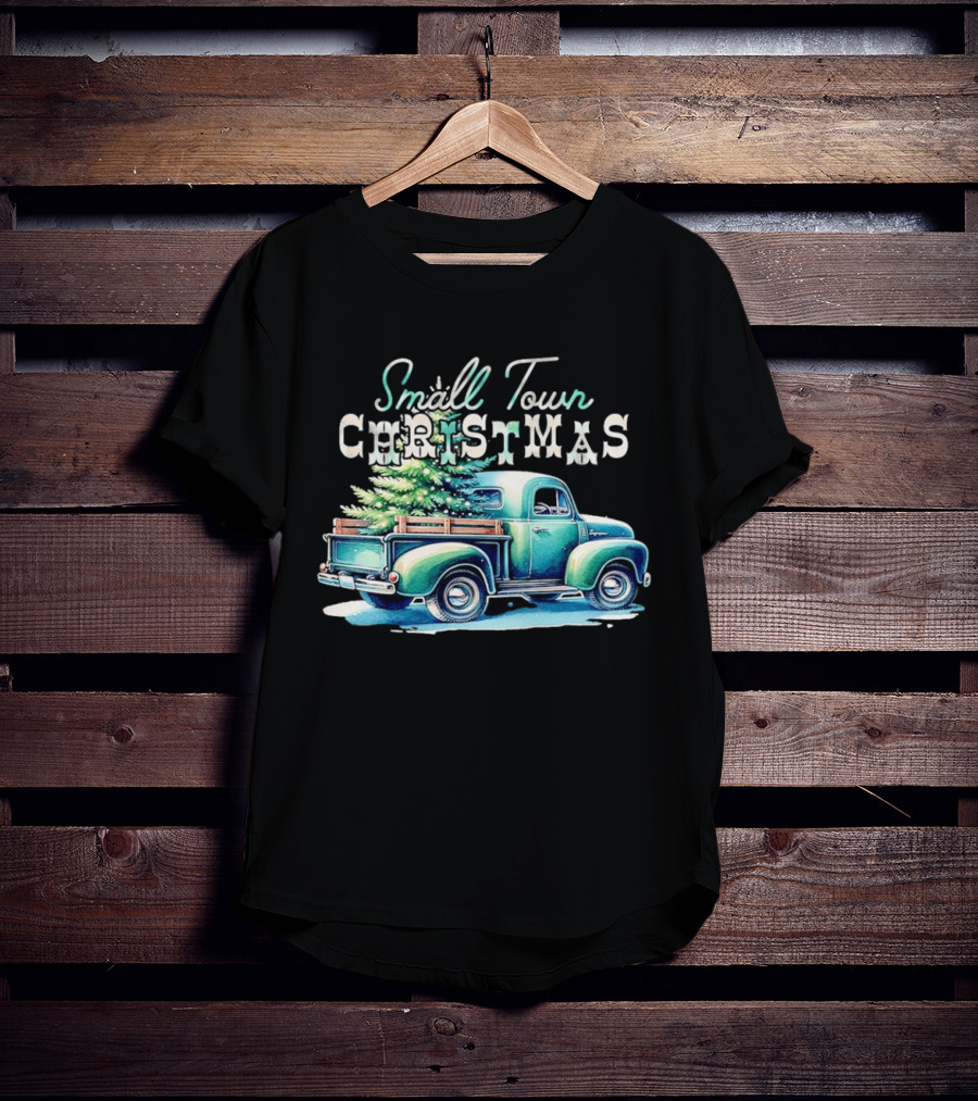Small Town Christmas Vintage Truck And Tree T-Shirt