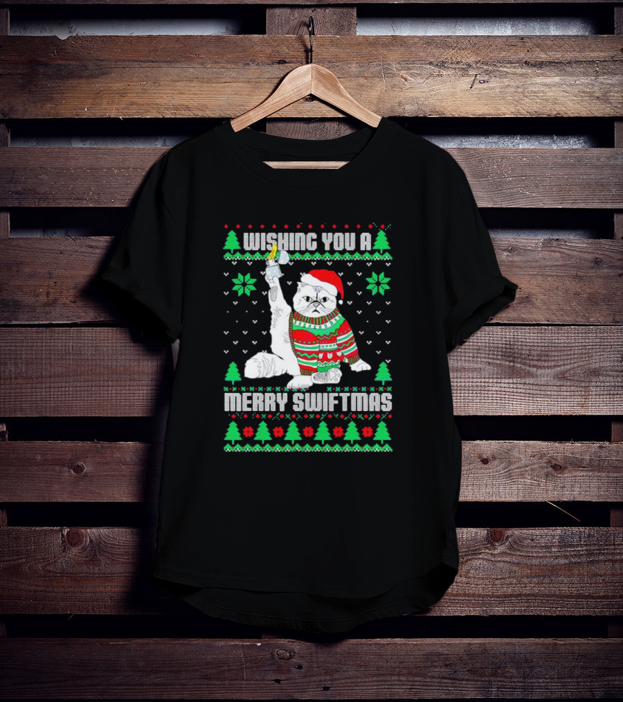 Wishing You A Merry Swiftmas Cat Santa Ugly Christmas T-Shirt