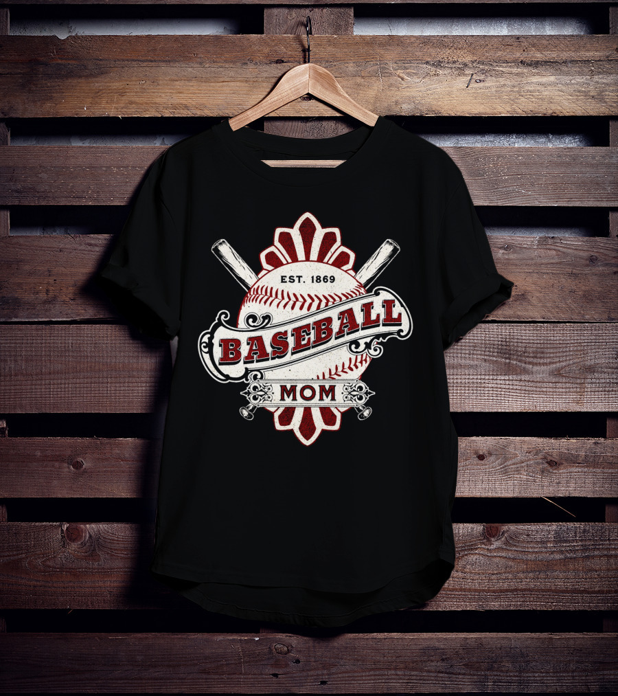 Baseball Mom Est. 1869 Vintage Bat And Ball Emblem T-Shirt